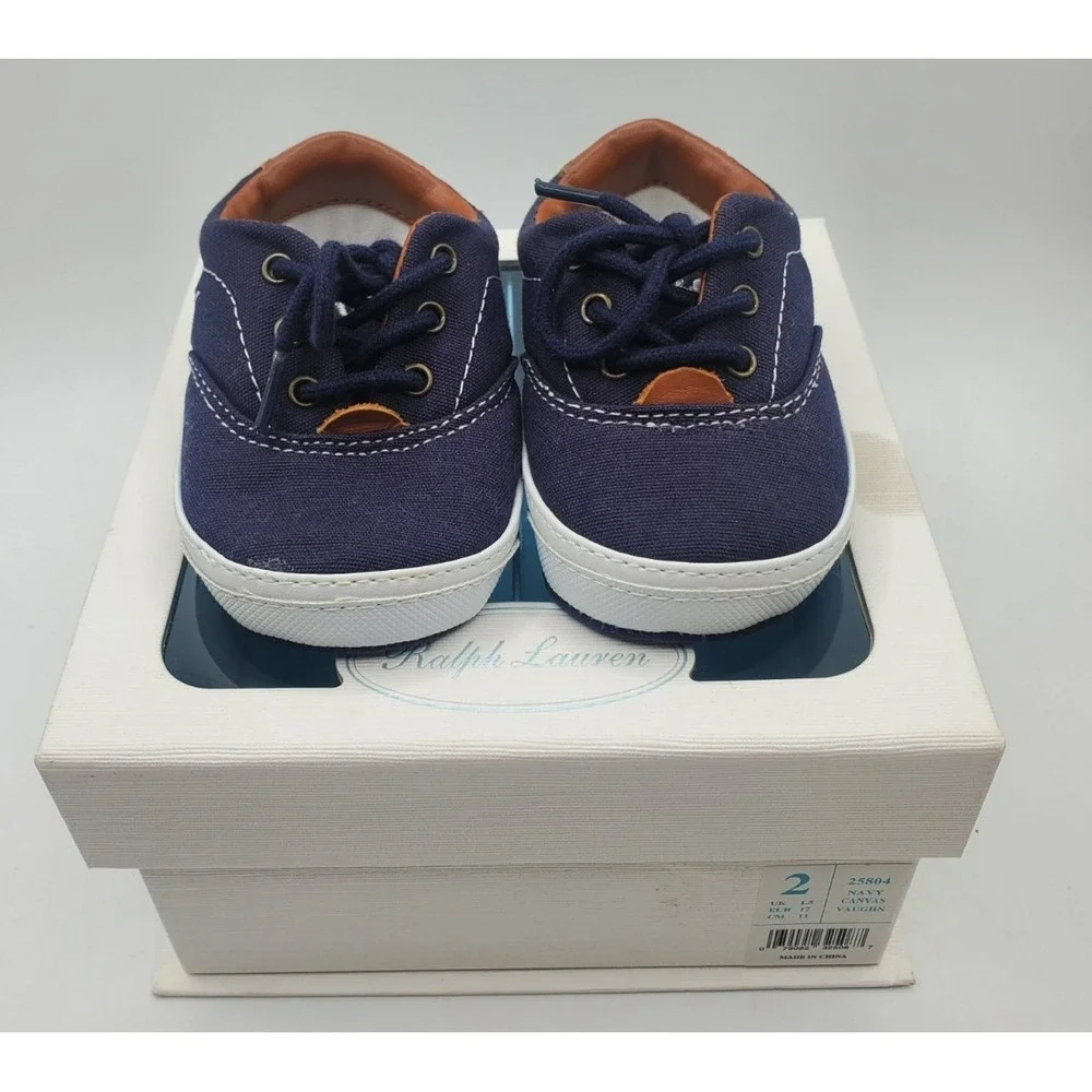 Ralph Lauren Baby Shoes Size 2 Navy Canvas‎ Vaughn 25804 New
